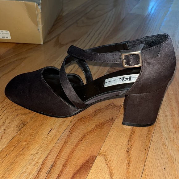 Brown satin block heel crossover Sz 9 - Picture 9 of 13